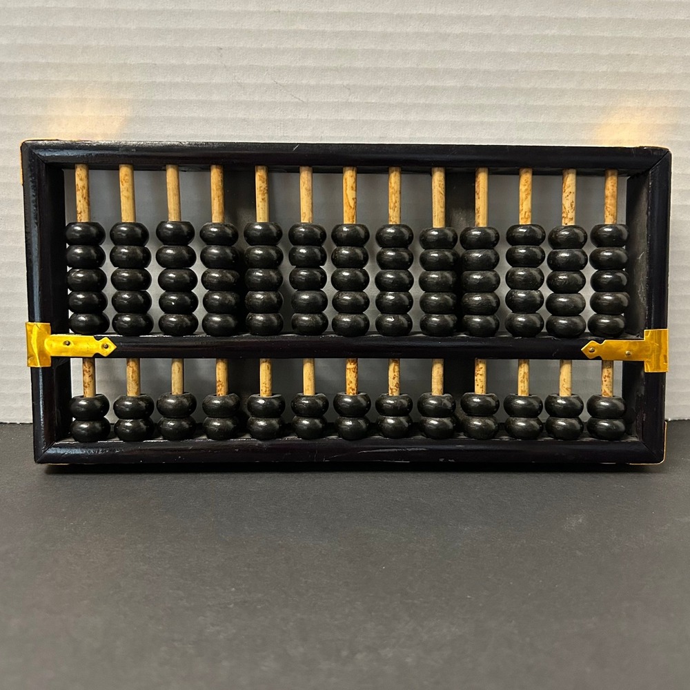 Abacus Black Chinese Suanpan 13 Column Wood Brass